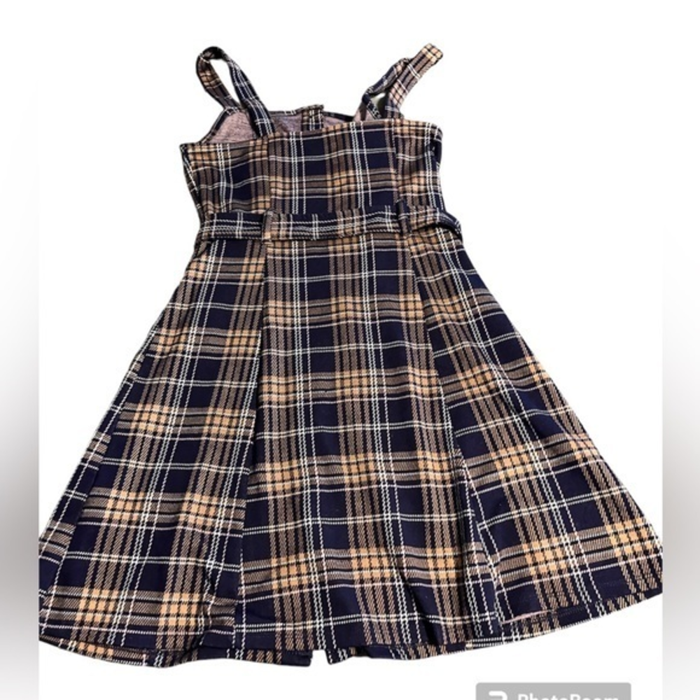 SO Bib Navy Dress with Belt Size M Tan Navy vintage style dress very classic